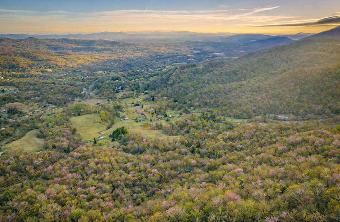 Spring sunset over a green valley