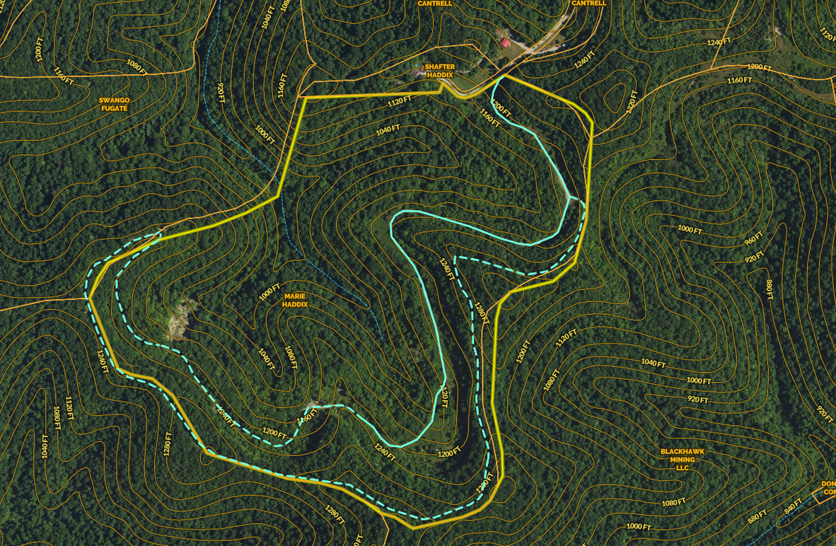 027 Breathitt 122 Land ID zoomed in showing internal roads and trails