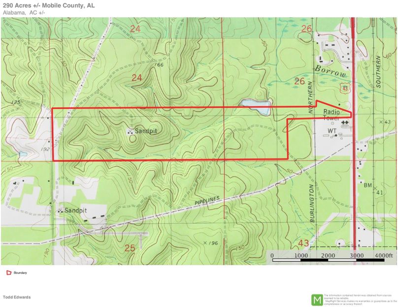 Topo map 290 acres mobile county, al
