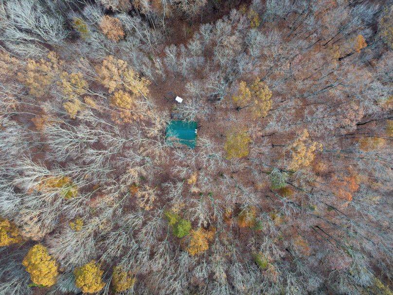 016 drone shot straight down, directly over the cabin 