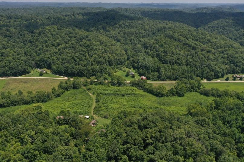 008 aerial drone view from the center of the farm looking east towards the road