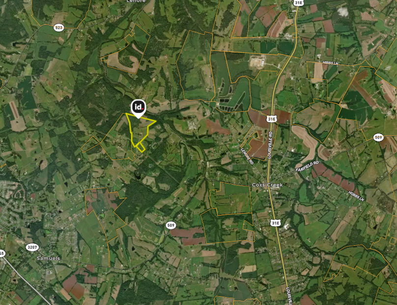 remington carlson 70 acres coxs creek land id aerial outline 2