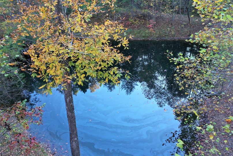 013 cool drone shot of the pond with the blue sky reflecting