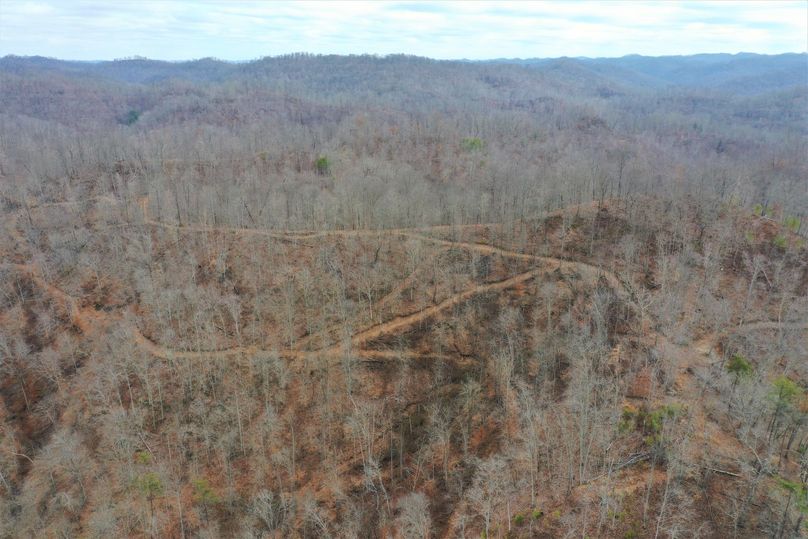 014 aerial drone shot showing the network of roads throughout the western area of the property