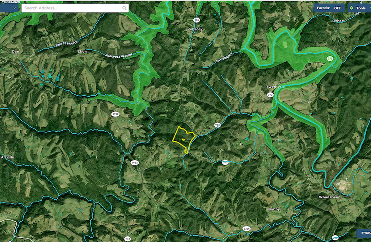 031 Morgan 76 Mapright aerial zoomed out with water features and public land