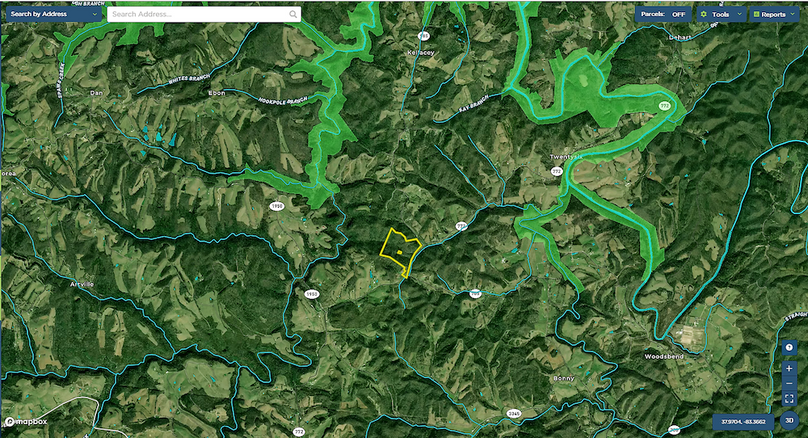 031 Morgan 76 Mapright aerial zoomed out with water features and public land