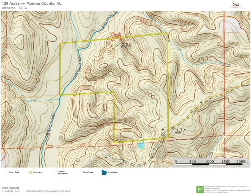 Topo map for approx. 129 acres monroe county, al