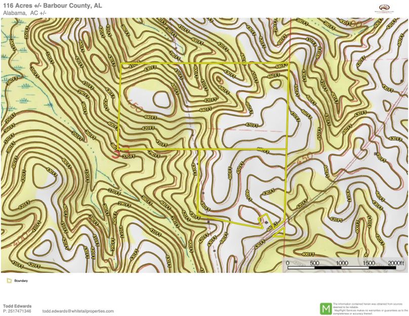 Topo map overview with contours approx. 116 acres barbour county, al