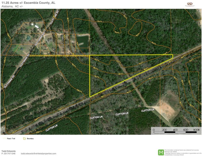 Topo map overview approx. 11.25 acres escambia county, al