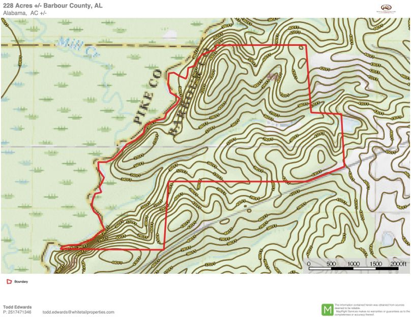 Topo map approx. 228 acres barbour county, al