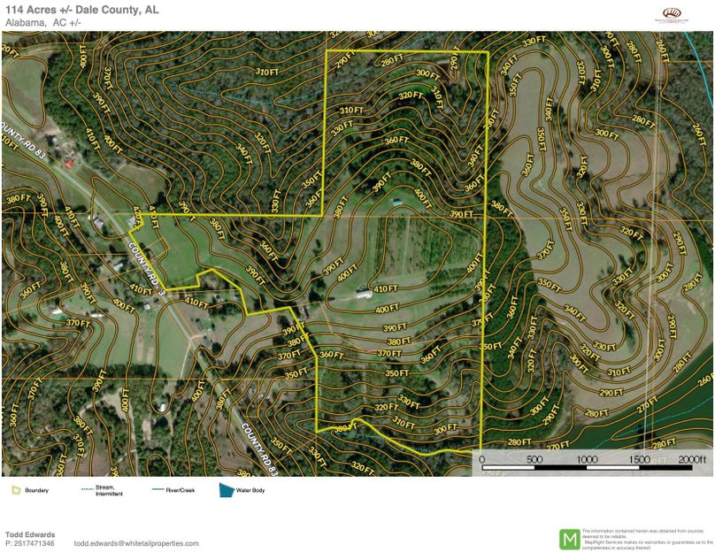 Map overview with contours for approx. 114 acres dale county, al