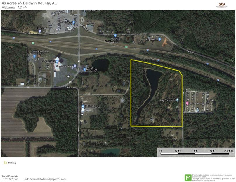 Map overview with landmarks - approx. 46 acres baldwin county, al