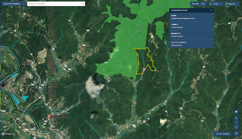 029 estill 210 mapright aerial with water features and public land boundaries