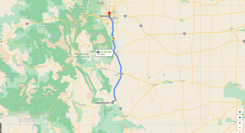 Huerfano 43.92 poole directions to denver