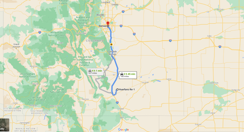 Huerfano 43.18 poole directions to denver