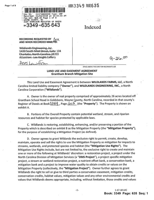 Recorded land use easement page 1