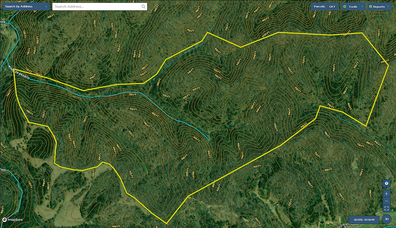 039 lawrence 265 mapright aerial zoomed in with contour lines and water features