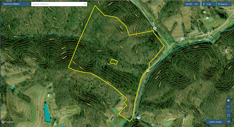 029 morgan 76 mapright aerial zoomed in with contour lines and water features