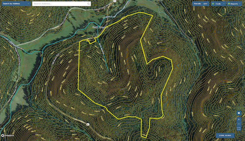019 estill 160 mapright aerial zoomed in with contour lines and water features