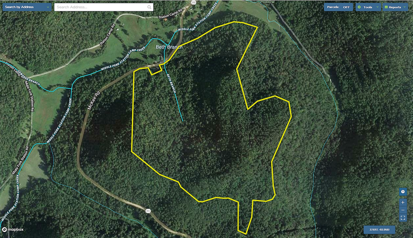 020 estill 160 mapright aerial zoomed in with contour lines and water features