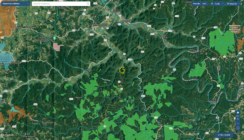 021 estill 160 mapright aerial zoomed out with water features and public land