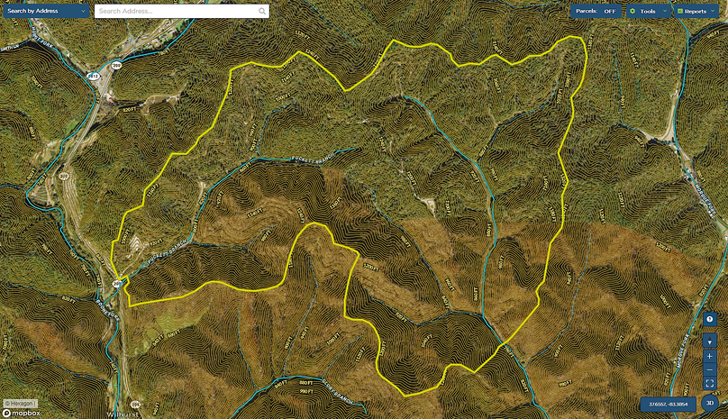 027 breathitt 931 mapright aerial zoomed in with contour lines and water features