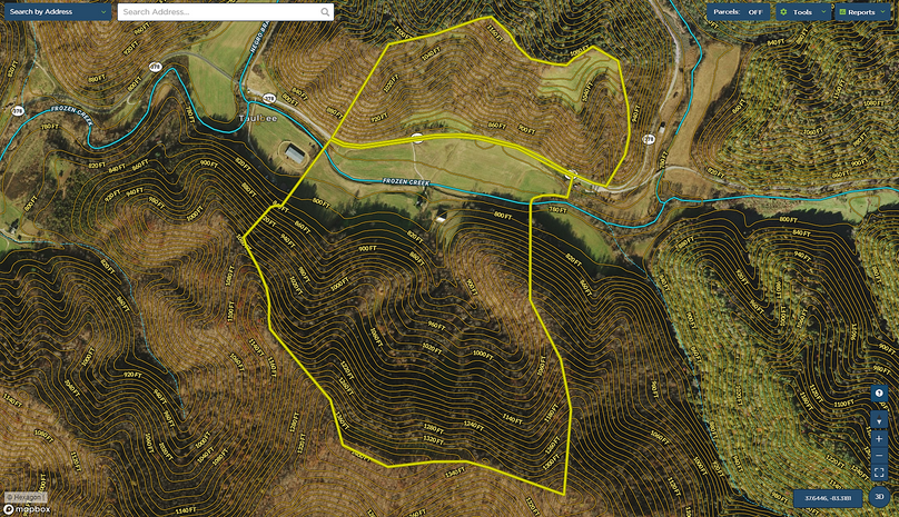 041 breathitt 142 mapright aerial zoomed in with water features and contour lines
