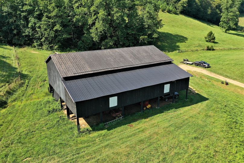 039 low elevation drone shot of the large barn