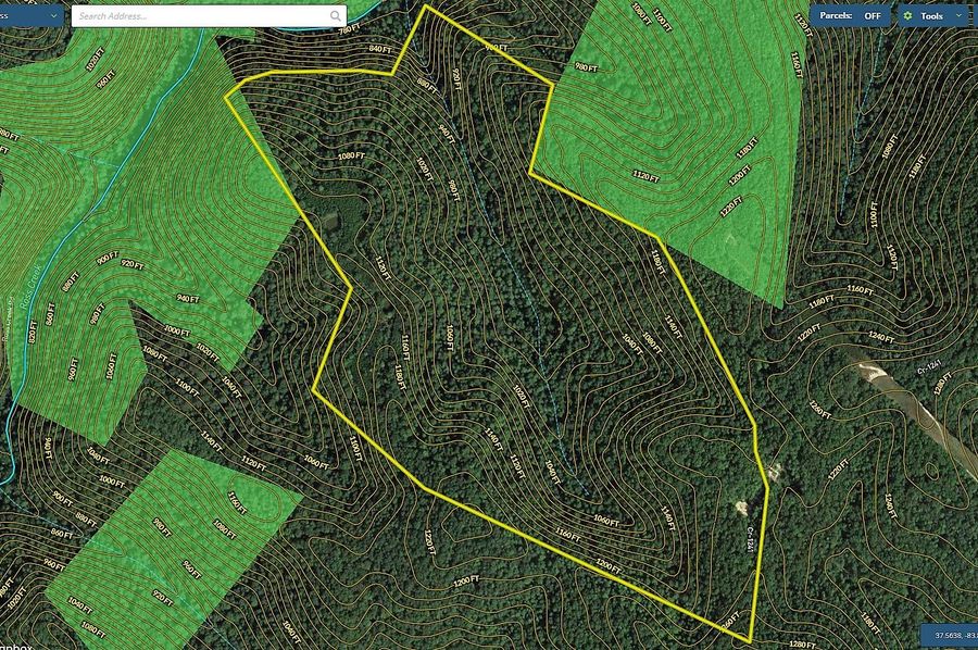 035 Lee 123 Mapright aerial zoomed in with contour lines, water features and national forest copy