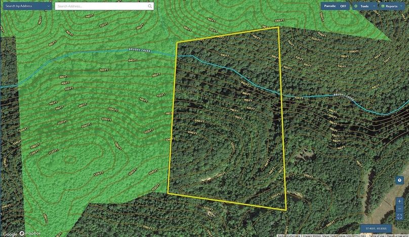 023 Owsley 33.7 Mapright aerial zoomed in with water features and contour lines