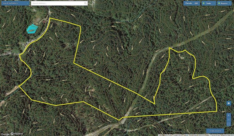 022 Montgomery 89 Mapright aerial zoomed in with contour lines and water features copy