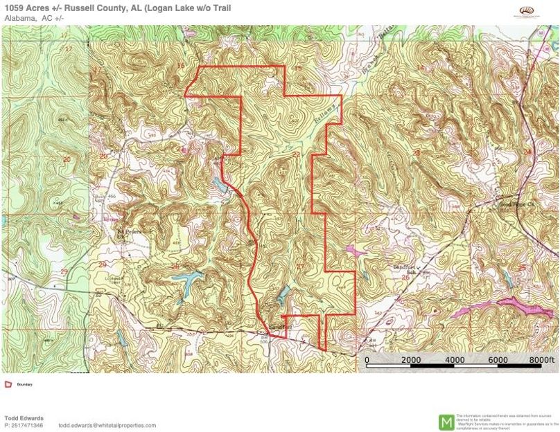 Topo Map Overview Approx. 1059 Acres Russell County, AL