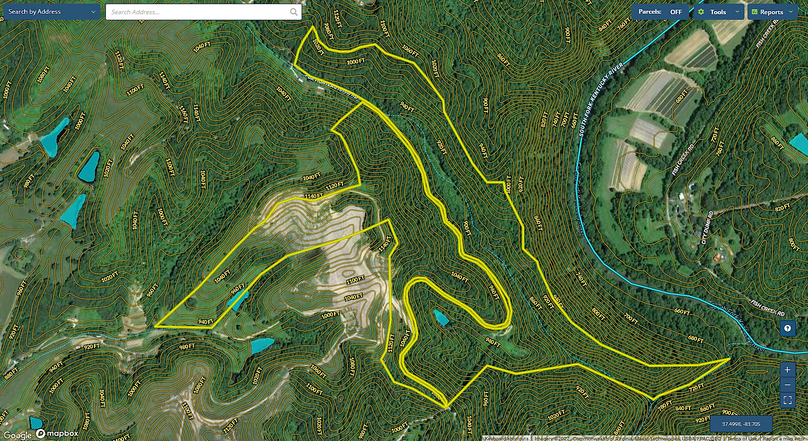 021 Owsley 137 Mapright aerial zoomed in with contour lines and water features