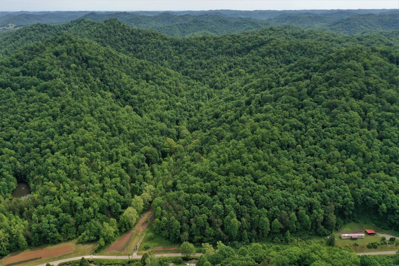 003 aerial drone shot from the west boundary looking up the valley of the property
