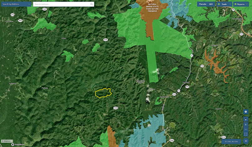 027 Lee 180 Mapright aerial zoomed out with water features and public land