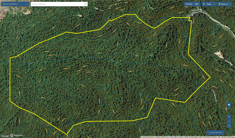025 Lee 180 Mapright aerial zoomed in with water features and contour lines