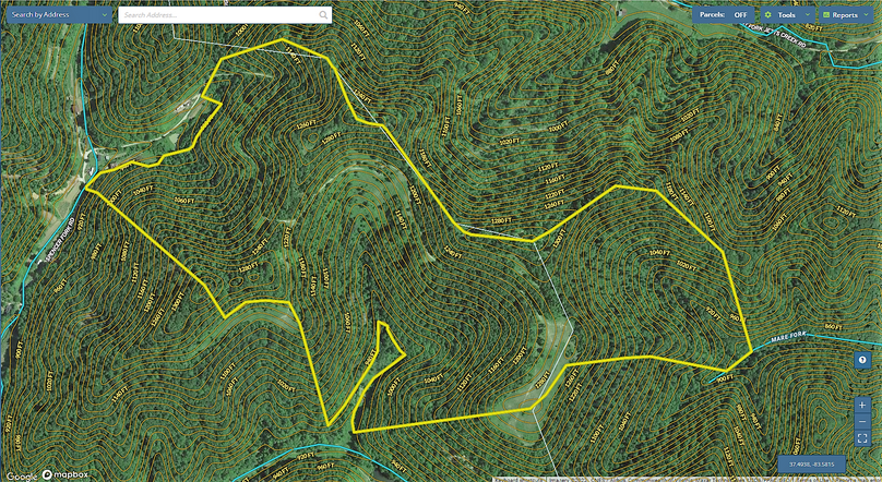 031 Owsley 160 Mappright aerial zoomed in with contour lines and water features