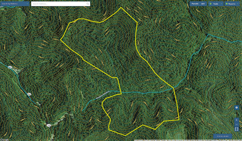 029 Breathitt 165 Mapright aerial zoomed in with water features and contour lines