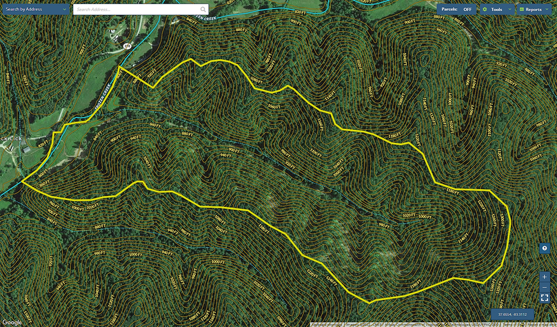 029 Breathitt 171 Mapright aerial zoomed in with contour lines and water features