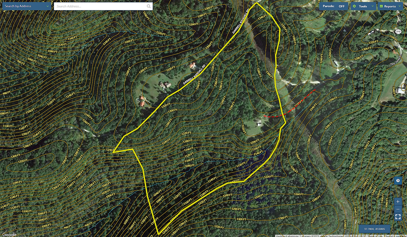 043 Powell 50 Mapright aerial zoomed in with contour lines and water features