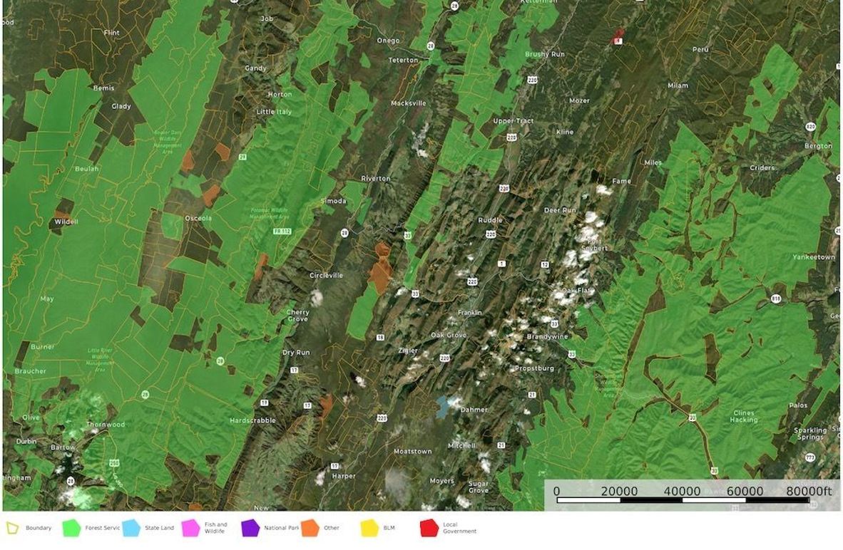 Pend Co WV Fisher Mt Balsam map 3 national forest land