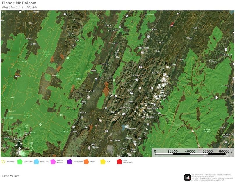 Pend Co WV Fisher Mt Balsam map 3 national forest land