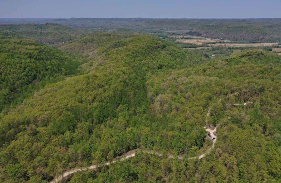 002 aerial drone shot from the south boundary looking north down the valley toward Stanton