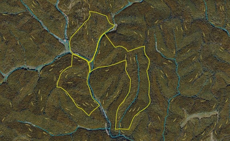 033 Breathitt 361 Land ID map zoomed in with contour lines and surface water