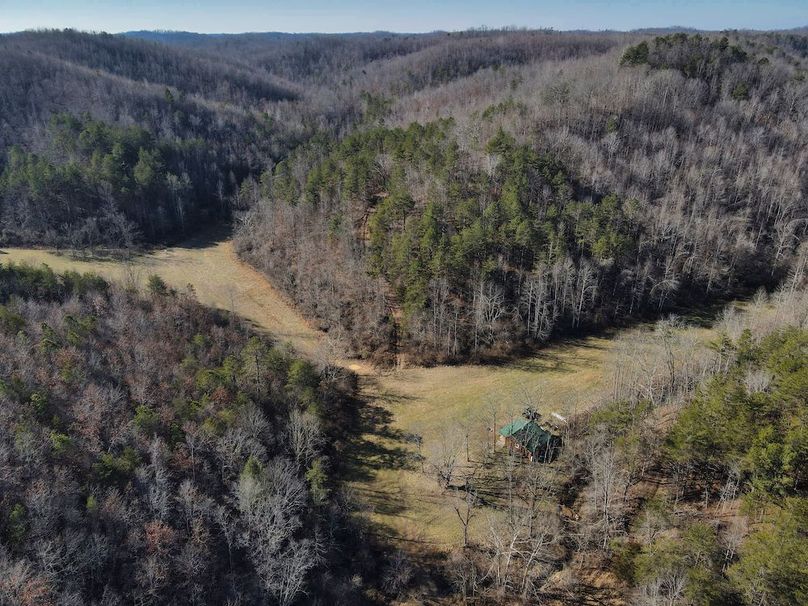 002 awesome aerial drone shot looking over the cabin and bottoms