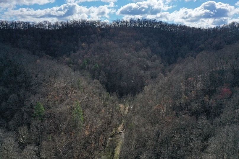 032 low elevation drone shot from the west edge of the property looking east up the valley