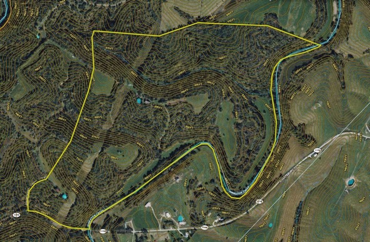 033 Bourbon 193 Land ID map zoomed in with water features and contour lines