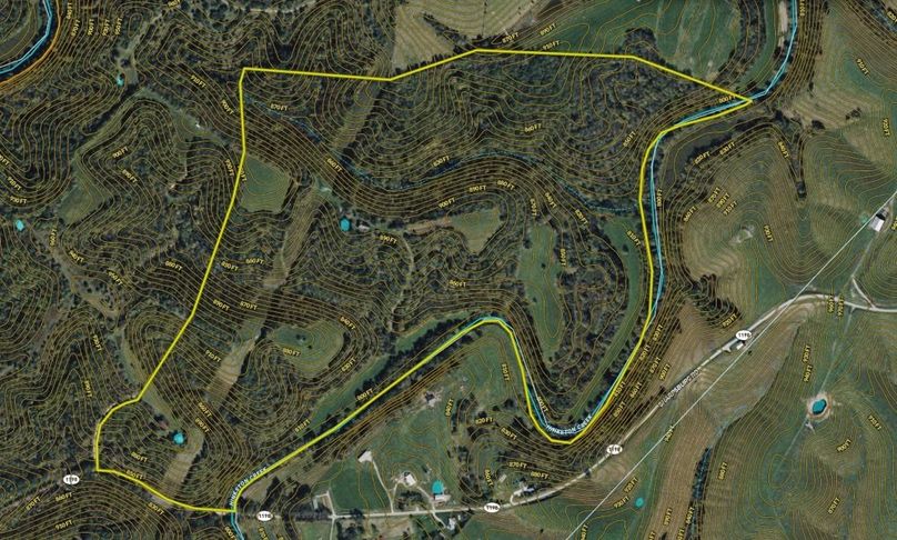 033 Bourbon 193 Land ID map zoomed in with water features and contour lines