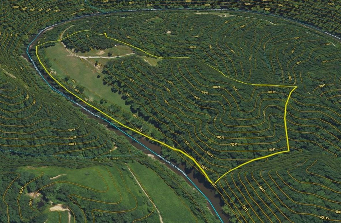 030 Breathitt 47 Land ID map zoomed in 3D viewed from the west boundary looking up the river to the east