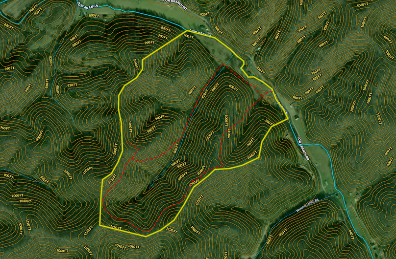 046 Morgan 90 Land ID map showing the contour lines, trail system and water features